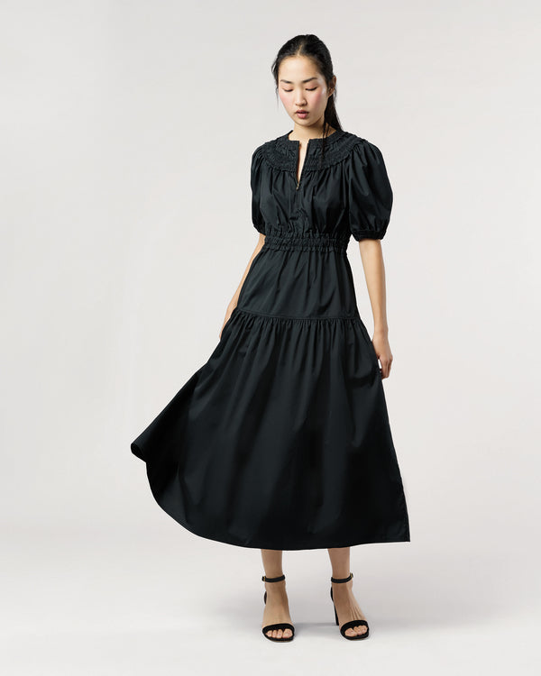 sid mashburn Othella Short Sleeve Midi Dress in Noir