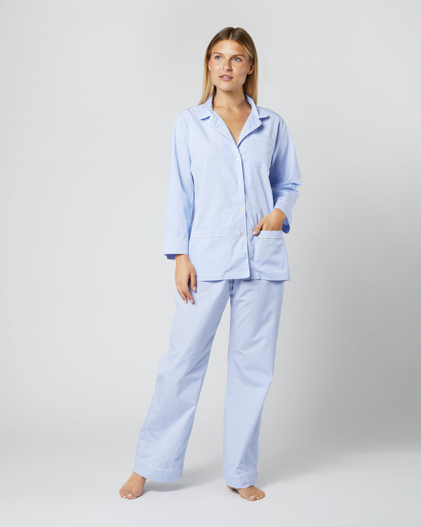 sid mashburn Pajama Set in Sky Small Bengal Stripe Poplin