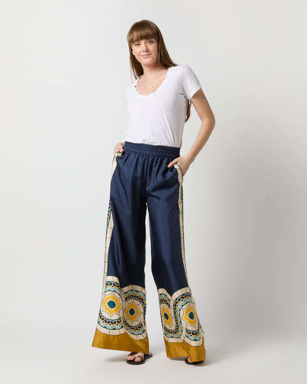 sid mashburn Palazzo Pant in Blue Mudejar Placée Silk Twill