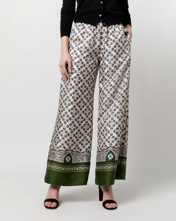 Sid Mashburn Palazzo Pant In Green Mirage Placée Silk Twill