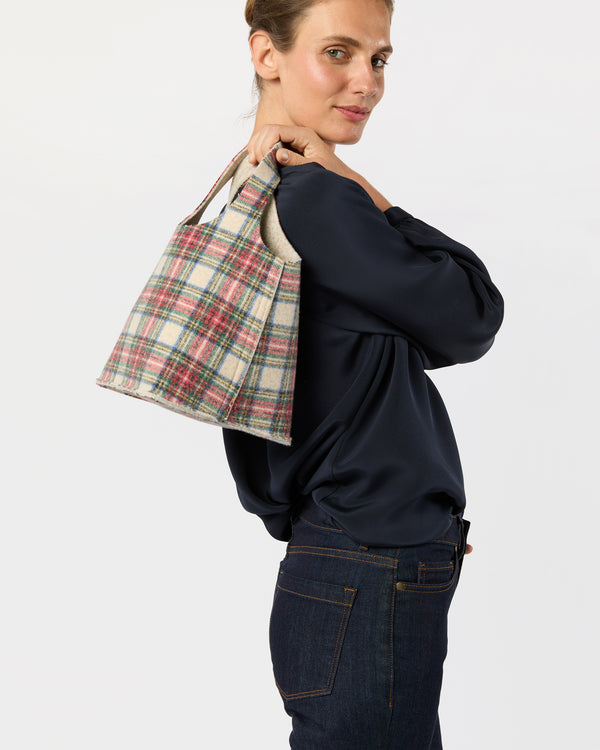 Sid Mashburn Paola Bucket Bag In White/Red Tartan Wool