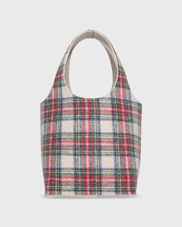 Sid Mashburn Paola Bucket Bag In White/Red Tartan Wool