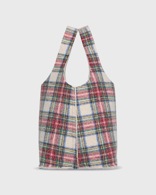 sid mashburn Paola Bucket Bag in White/Red Tartan Wool