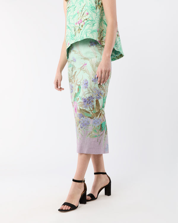 Sid Mashburn Pencil Skirt In Heath Mint Rustic Shot Cotton