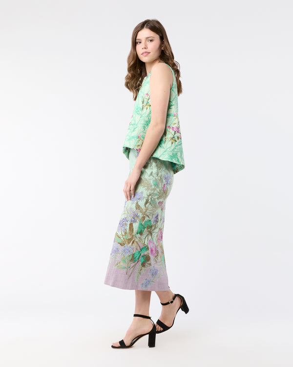 Sid Mashburn Pencil Skirt In Heath Mint Rustic Shot Cotton