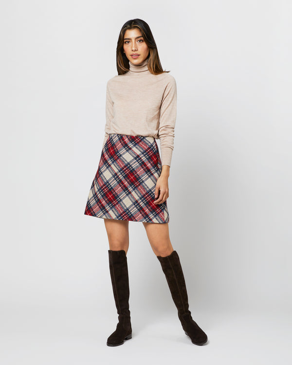 sid mashburn Penny Skirt in Red/Blue/Natural Tartan Jacquard