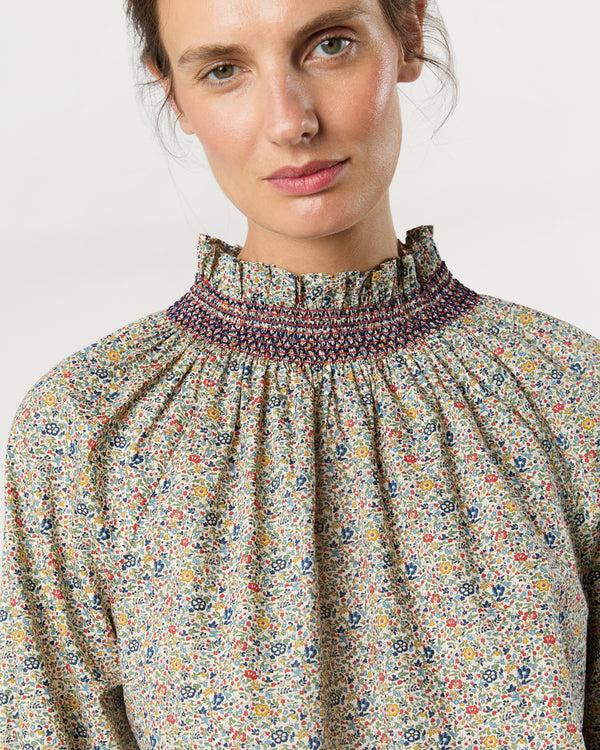 Sid Mashburn Phoebe Smocking Top In Blue/Red Katie & Millie Liberty Fabric
