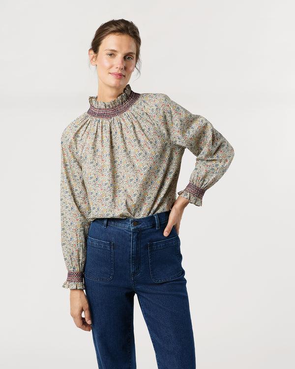 Sid Mashburn Phoebe Smocking Top In Blue/Red Katie & Millie Liberty Fabric