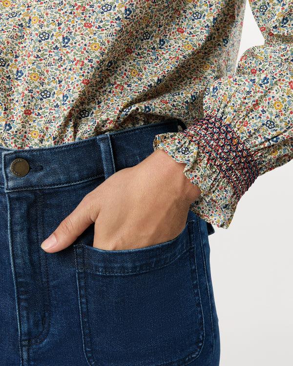 Sid Mashburn Phoebe Smocking Top In Blue/Red Katie & Millie Liberty Fabric