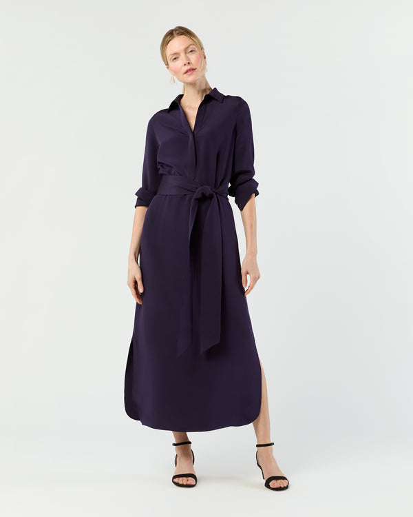 sid mashburn Piper Maxi Dress in Eggplant Silk Crepe de Chine
