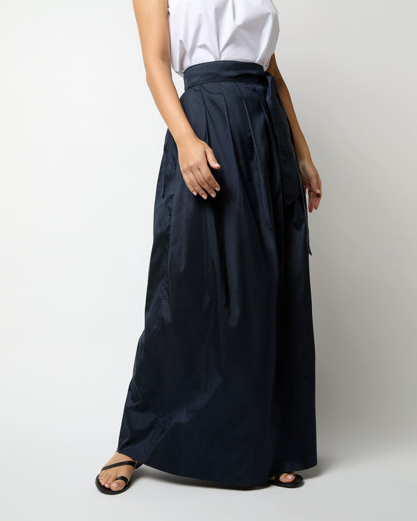 Sid Mashburn Pleated Wrap Skirt In Navy Silk Shantung