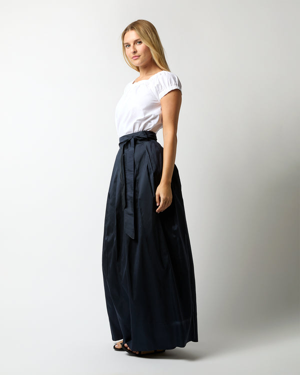 Sid Mashburn Pleated Wrap Skirt In Navy Silk Shantung