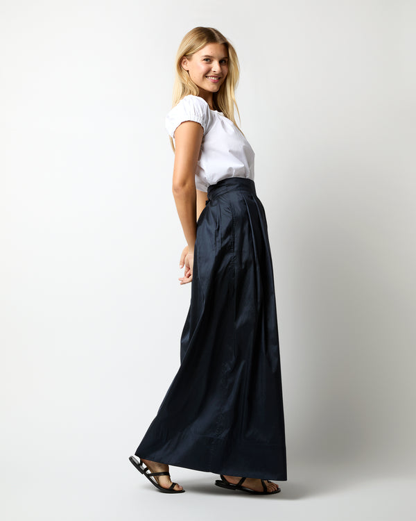 Sid Mashburn Pleated Wrap Skirt In Navy Silk Shantung