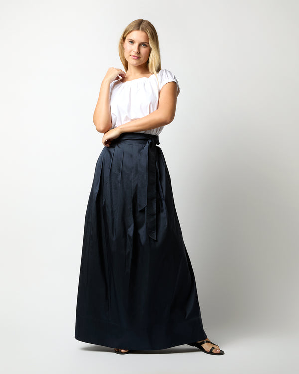 sid mashburn Pleated Wrap Skirt in Navy Silk Shantung