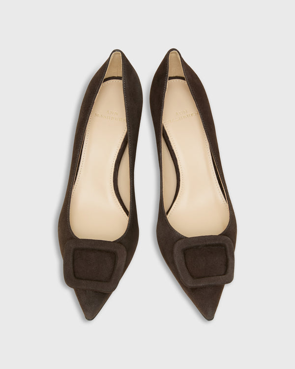 Sid Mashburn Pointed-Toe Buckle Pump In Dark Brown Suede