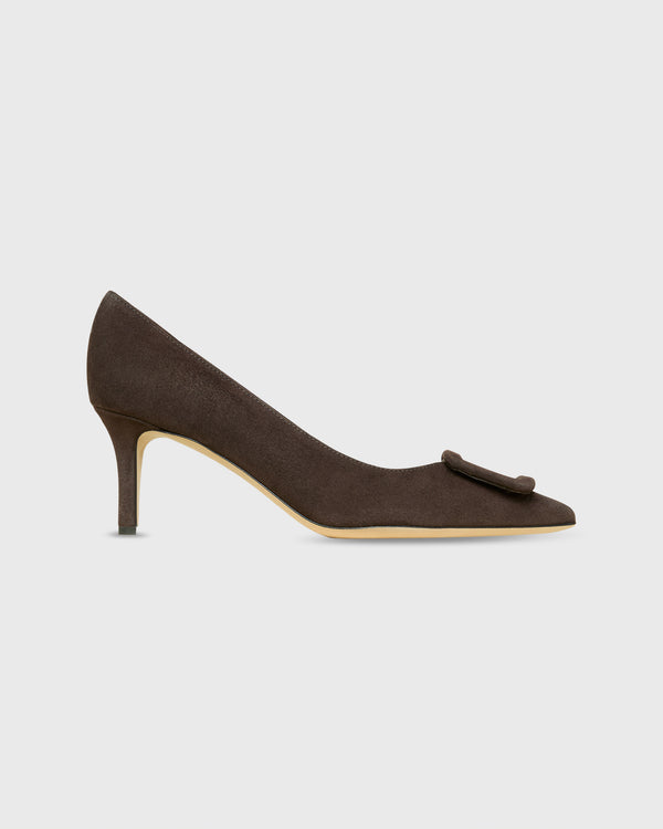 sid mashburn Pointed-Toe Buckle Pump in Dark Brown Suede