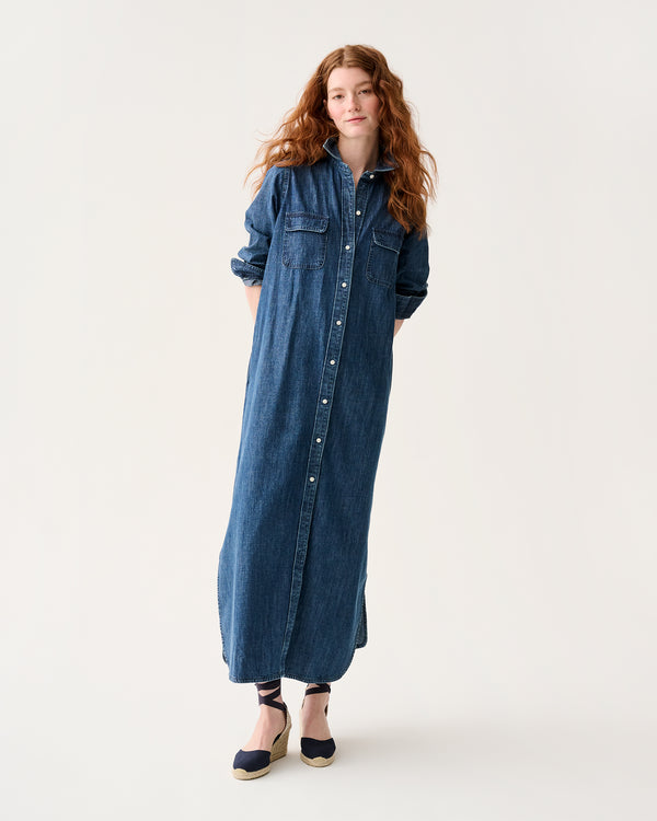 sid mashburn Priya Dress in 5-Year Indigo Lightweight Denim