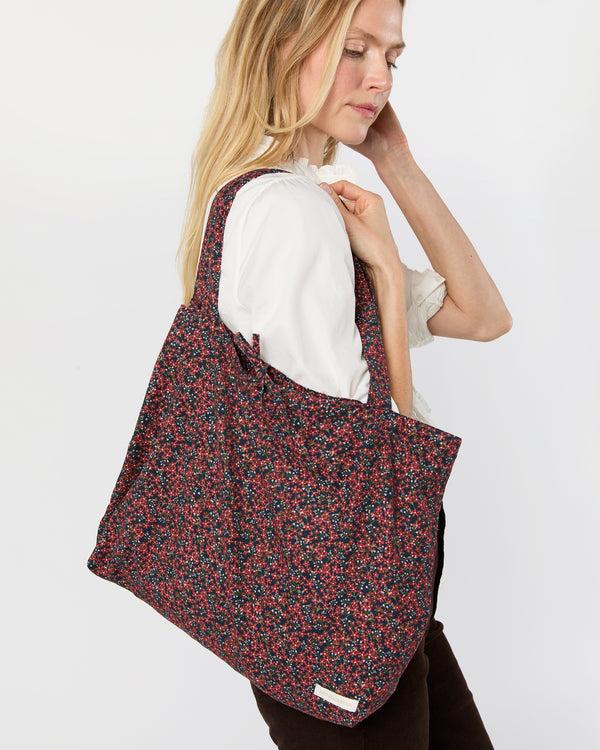 sid mashburn Reusable Tote Bag in Red/Navy Star Anise Cord Liberty Fabric