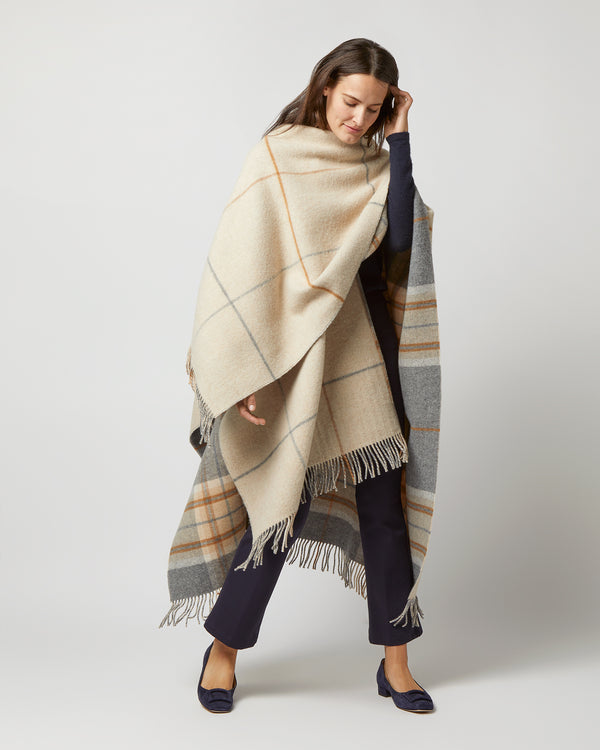 Sid Mashburn Reversible Lambswool Cape In Grey/Brown Overcheck