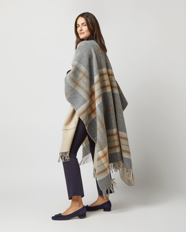 sid mashburn Reversible Lambswool Cape in Grey/Brown Overcheck