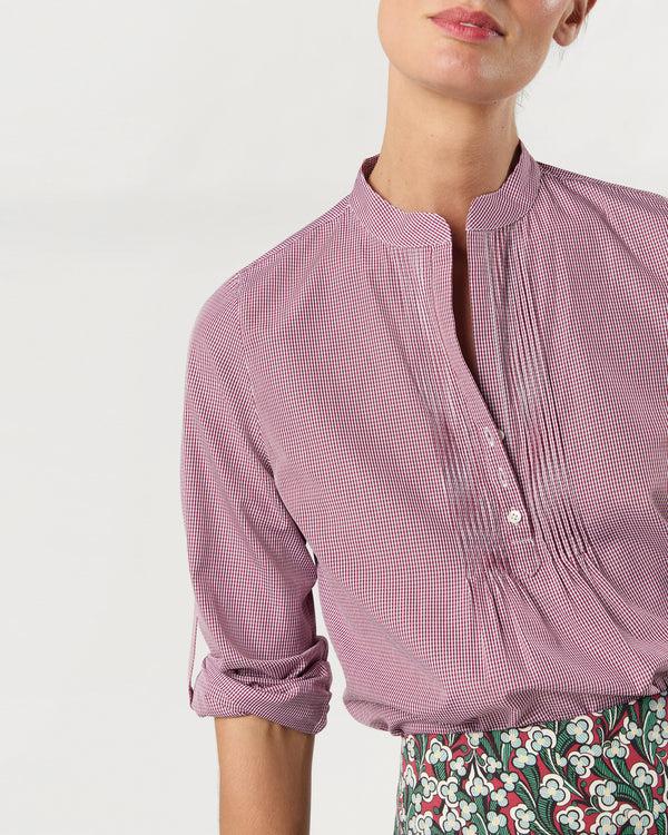 Sid Mashburn Robin Shirt In Red Micro Gingham Poplin