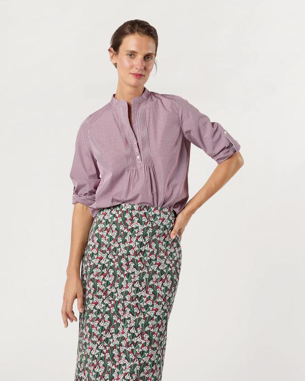 Sid Mashburn Robin Shirt In Red Micro Gingham Poplin