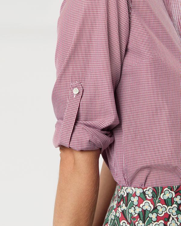 Sid Mashburn Robin Shirt In Red Micro Gingham Poplin