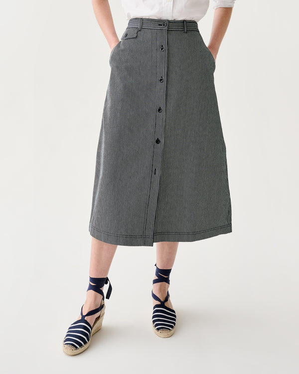 Sid Mashburn Robin Skirt In Indigo Railroad Stripe Denim