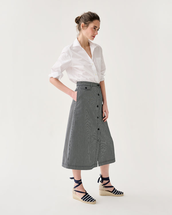 Sid Mashburn Robin Skirt In Indigo Railroad Stripe Denim