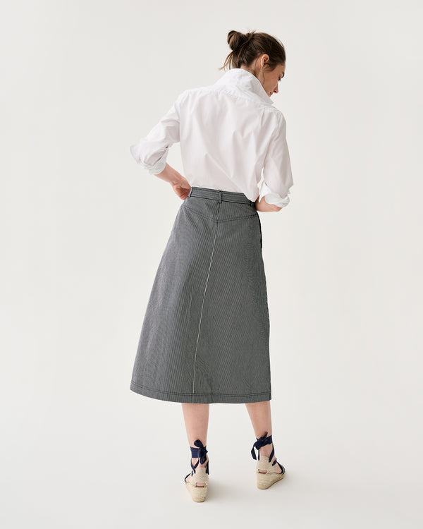 Sid Mashburn Robin Skirt In Indigo Railroad Stripe Denim