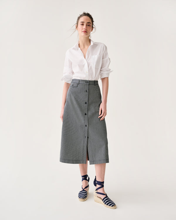 sid mashburn Robin Skirt in Indigo Railroad Stripe Denim