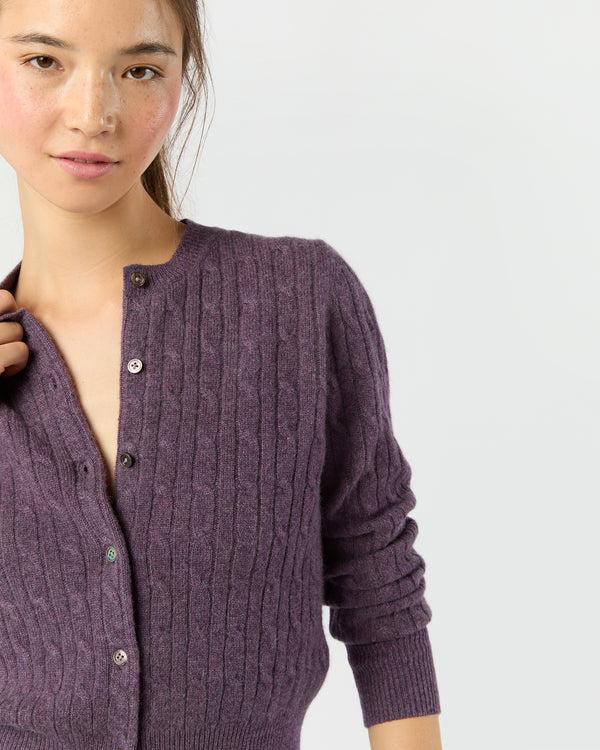 Sid Mashburn Rosie Cable Cardigan In Heather Eggplant Cashmere