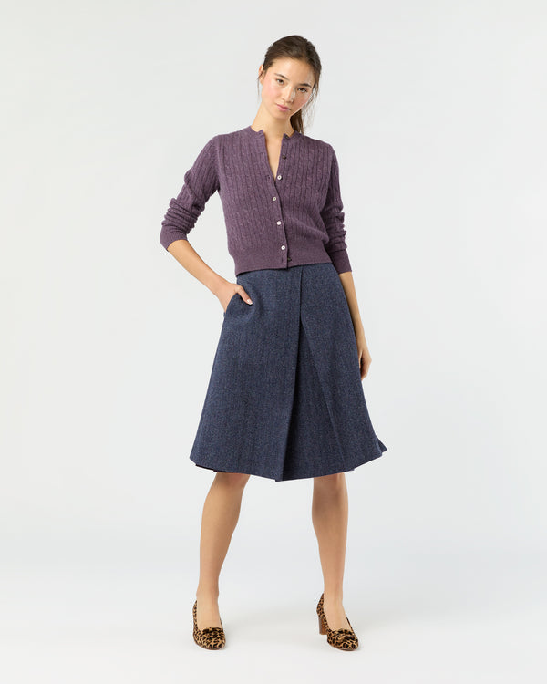 Sid Mashburn Rosie Cable Cardigan In Heather Eggplant Cashmere