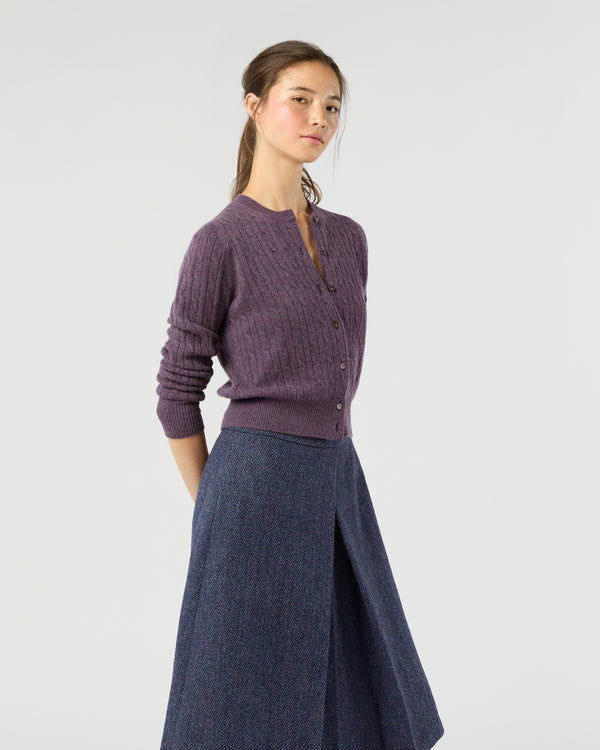 Sid Mashburn Rosie Cable Cardigan In Heather Eggplant Cashmere