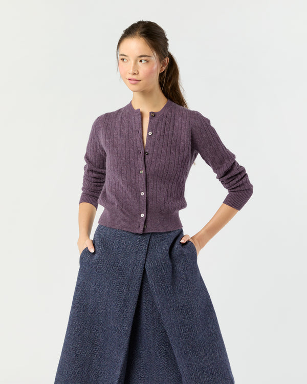 sid mashburn Rosie Cable Cardigan in Heather Eggplant Cashmere