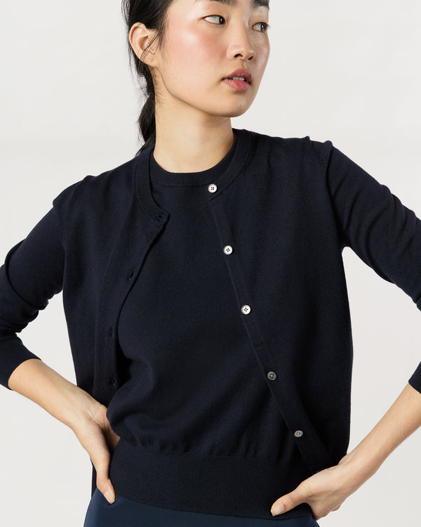 Sid Mashburn Rosie Cardigan In Deep Navy Cotton/Silk Yarn