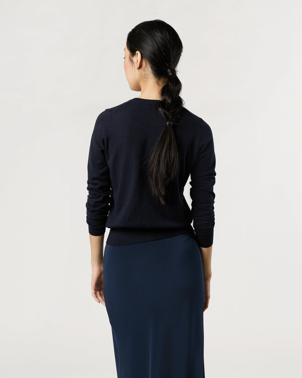 Sid Mashburn Rosie Cardigan In Deep Navy Cotton/Silk Yarn