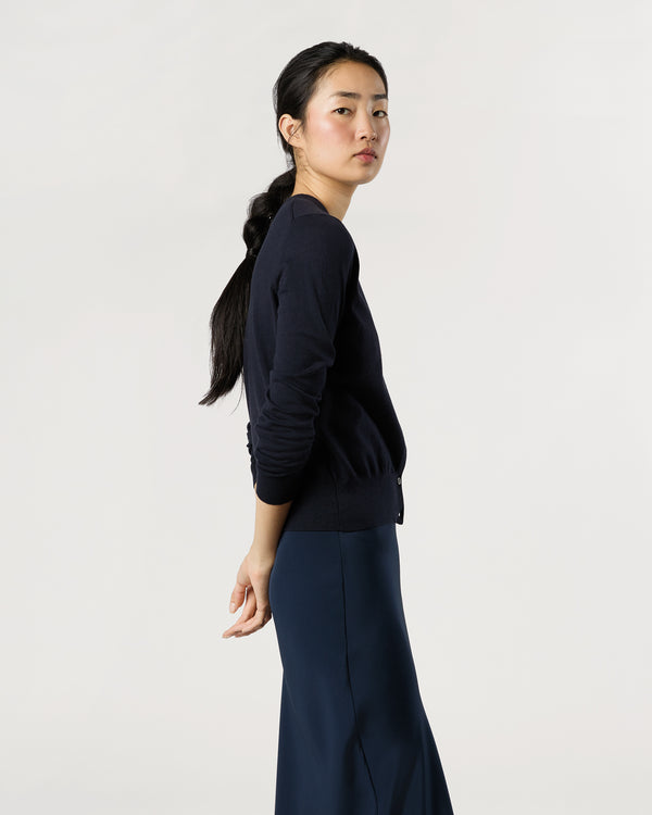 Sid Mashburn Rosie Cardigan In Deep Navy Cotton/Silk Yarn