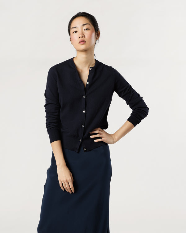 sid mashburn Rosie Cardigan in Deep Navy Cotton/Silk Yarn