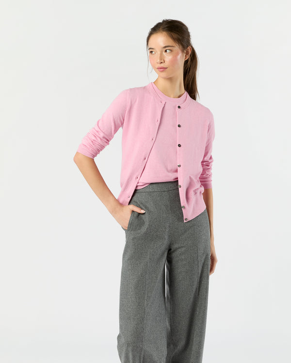 Sid Mashburn Rosie Cardigan In Heather Rose Cotton/Silk Yarn