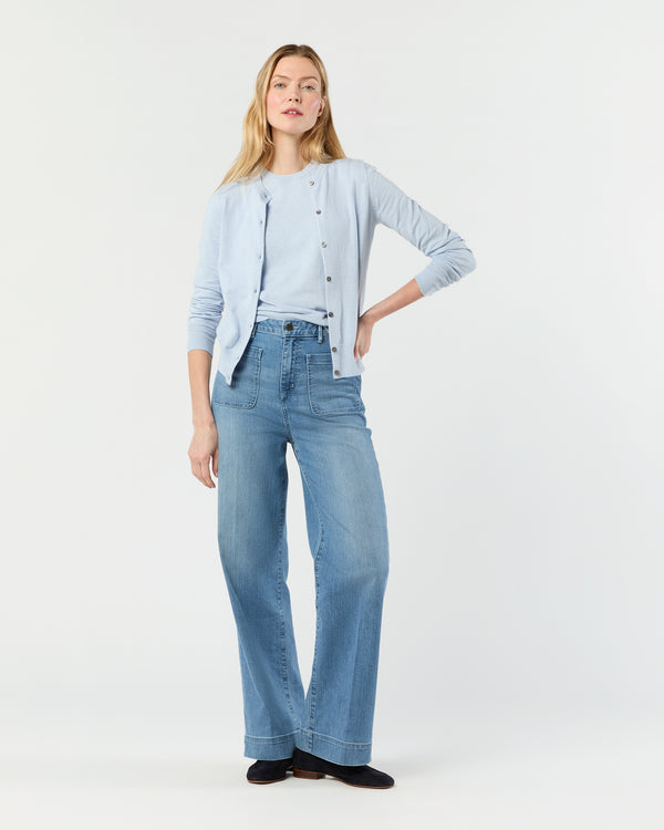 Sid Mashburn Rosie Cardigan In Heather Sky Cotton/Silk Yarn