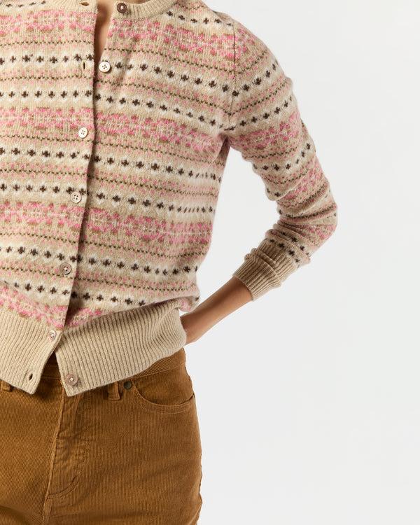 Sid Mashburn Rosie Fair Isle Cardigan In Mink/Pink Multi Extra Fine Merino Wool
