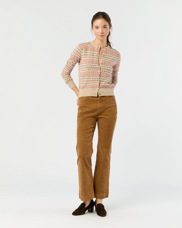 Sid Mashburn Rosie Fair Isle Cardigan In Mink/Pink Multi Extra Fine Merino Wool