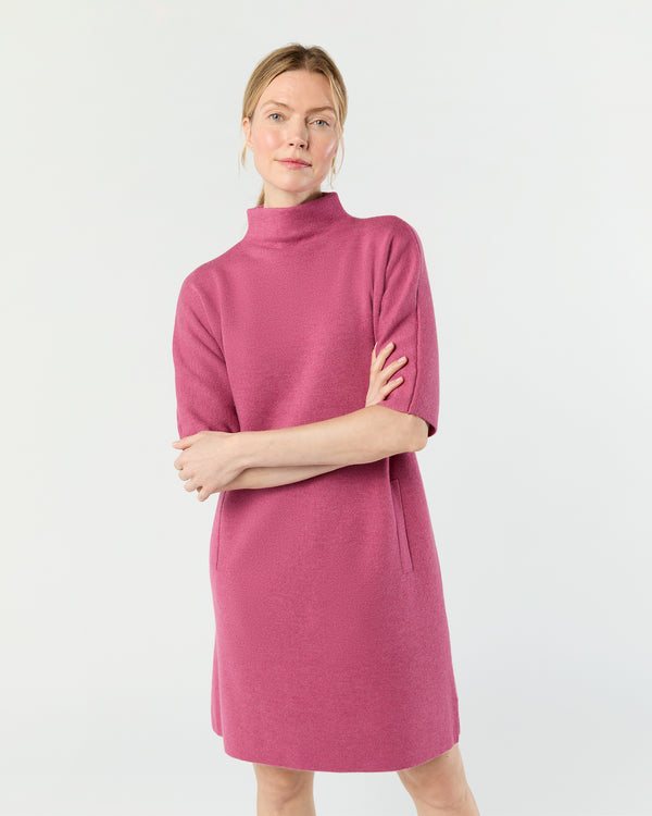 Sid Mashburn Rowan Short-Sleeved Funnel-Neck Dress In Heather Pink Extra Fine Merin