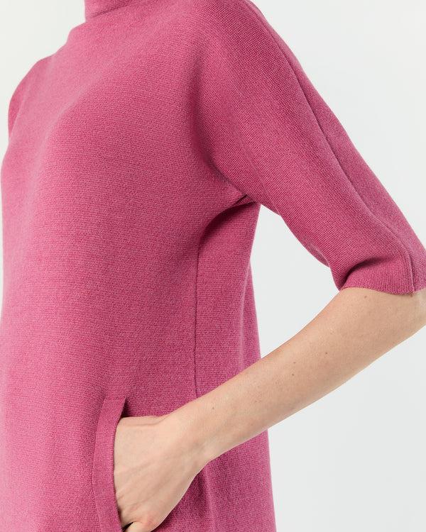 Sid Mashburn Rowan Short-Sleeved Funnel-Neck Dress In Heather Pink Extra Fine Merin