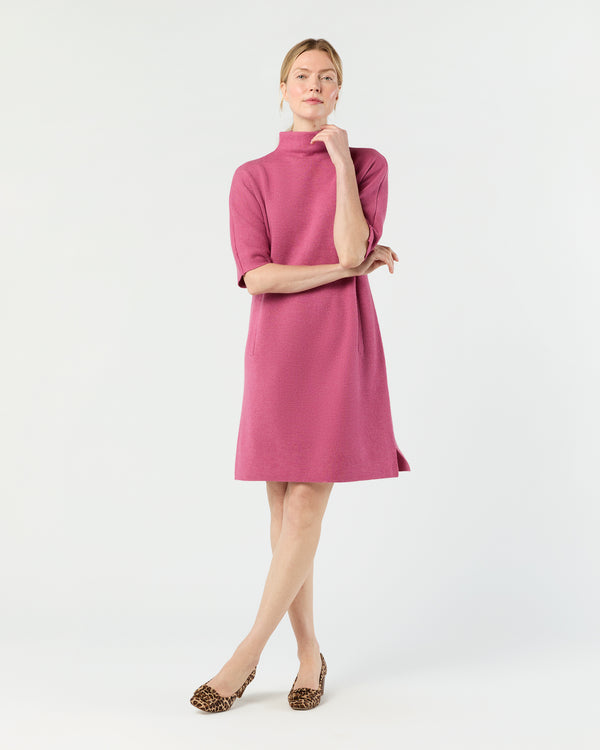 sid mashburn Rowan Short-Sleeved Funnel-Neck Dress in Heather Pink Extra Fine Merin