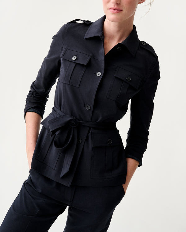 Sid Mashburn Safari Jacket In Navy Bi-Stretch Tropical Wool