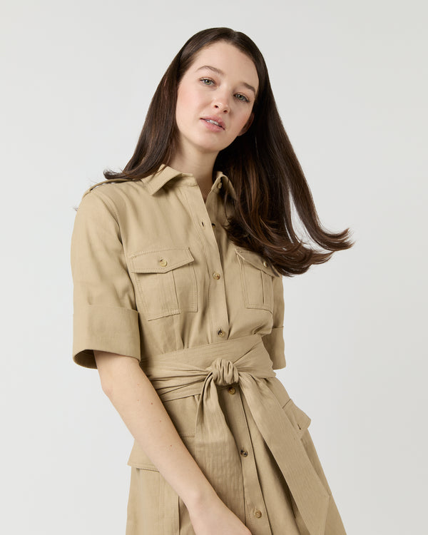 Sid Mashburn Safari Shirtwaist Dress In Khaki Stretch Cotolino