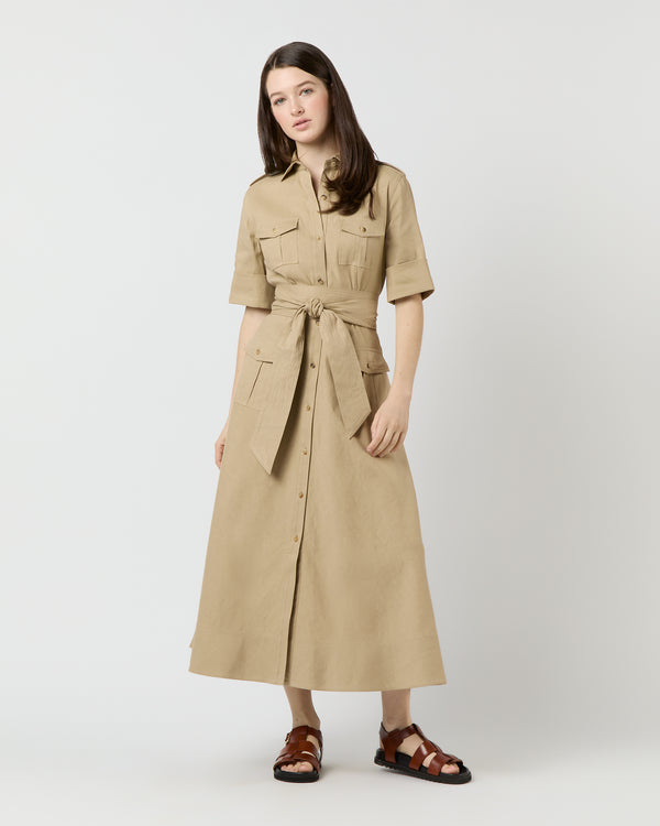 sid mashburn Safari Shirtwaist Dress in Khaki Stretch Cotolino