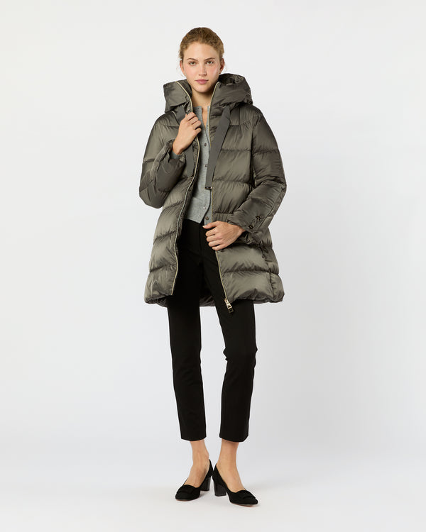 sid mashburn Sateen Nylon A-Line Hooded Coat in Charcoal